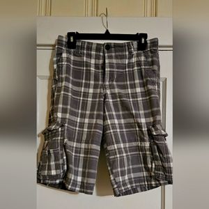 Boy's Cherokee Gray Plaid Cargo Shorts with Adjustable Waist Size  16